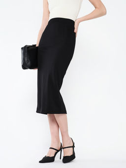 SHOWOFFFF - Womens Black Solid Pencil Skirt