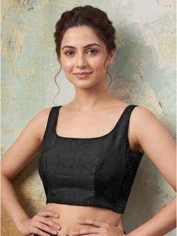 Tikhi Imli - Black Colored Stretchable Smocked Flexifit Elastic Soft Padded Tafeta Blouse