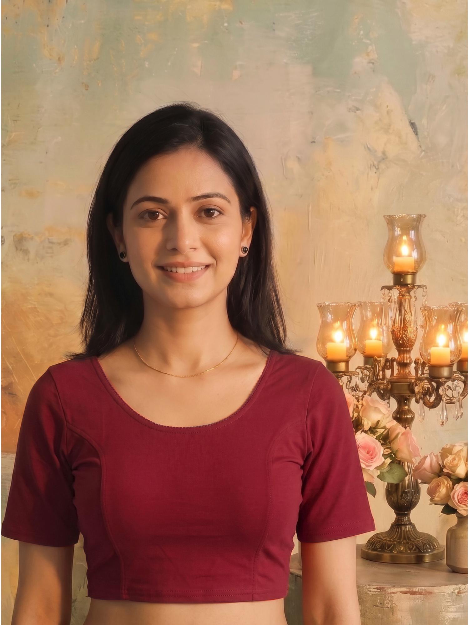 tikhi imli Maroon Colored Full Stretchable Pure Cotton Half Sleeves Blouse-picture-6