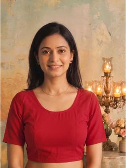 Tikhi Imli - Red Colored Full Stretchable Pure Cotton Half Sleeves Blouse