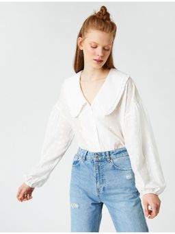Koton - Cotton Off White Long Sleeve Shirt With Collar Neck