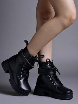 Shoetopia - Smart Casual Mid Top Black Casual Boots for Women