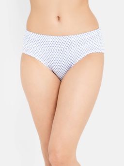 Clovia - Mid Waist Floral Print Hipster Panty In White With Inner Elastic