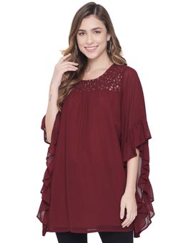 ALL WAYS YOU - Maroon Embellished/Sequined Regular Top