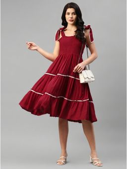 Deebaco - Maroon Solid/Plain Comfortable Dress