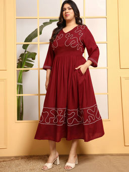 Deebaco - Maroon Embroidered Comfortable Dress