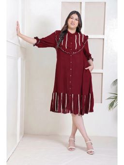 Deebaco - Maroon Solid/Plain Comfortable Dress