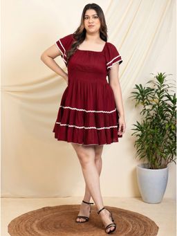 Deebaco - Maroon Solid/Plain Comfortable Dress
