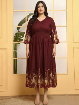 Deebaco - Wine Printed Comfortable Dress