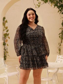 CURVY STREET - Black Floral A-Line Dress