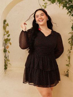 CURVY STREET - Black Polka Dots A-Line Dress