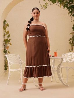 CURVY STREET - Brown Solid/Plain A-Line Dress