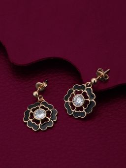 Carlton London - Floral Enamelled Rose-Gold Plated Drop Earrings