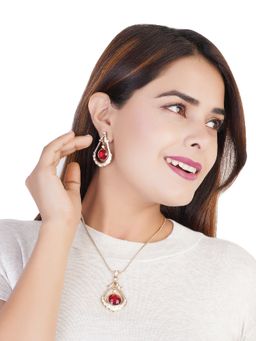 Estele - Gold Plated Graceful Drop Necklace Set with Crystals for Women