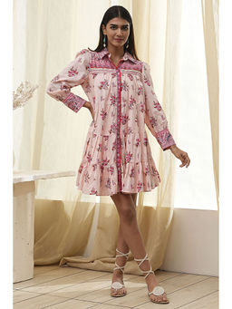 Biba - Women Peach Colored Cotton Floral Tiered Dress with Inner (Set of 2)