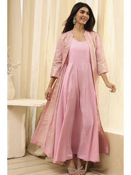 Biba - Women Light Pink Polyester Dress with Jacket (Set of 2)