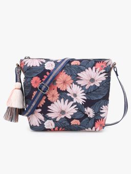 Anekaant - Grey and Multi Polyester and Leatherette Digital Print Floral Sling Bag