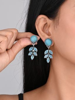 Anvik - Silver Oxidised Finish Below Stone Work Drop Earring