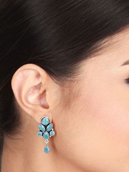 Anvik - Silver Oxidised Finish Studs with Blue Ad Stones