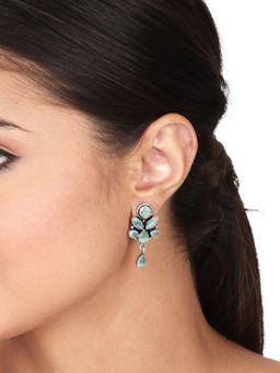 Anvik - Silver Oxidised Finish Studs with Mint Ad Stones