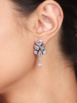 Anvik - Silver Oxidised Finish Studs with Pink Ad Stones