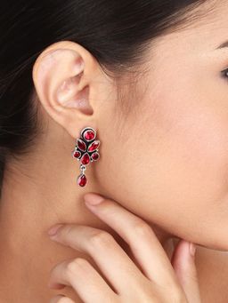 Anvik - Silver Oxidised Finish Studs with Red Ad Stones