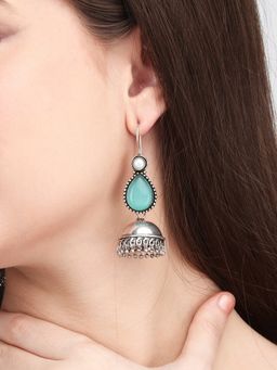 Anvik - Contemporary Drop Jhumka with Monalisa Stone Green