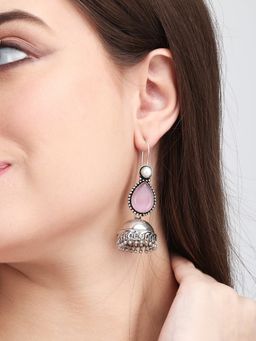 Anvik - Contemporary Drop Jhumka with Monalisa Stone Pink