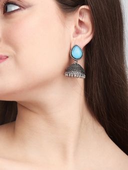 Anvik - Contemporary Jhumka with Monalisa Stone - Blue