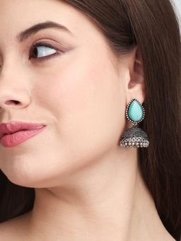 Anvik - Contemporary Jhumka with Monalisa Stone - Mint