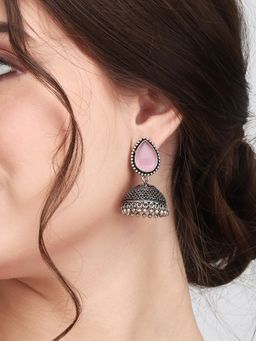 Anvik - Contemporary Jhumka with Monalisa Stone - Pink