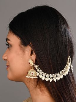 Anvik - Elegant Gold-Plated Kundan and Pearl Ear Chains
