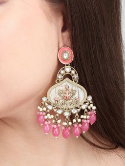 Anvik - Mother Of Pearl Chandbali with Pink Meenakari and Pink Pearl Drops