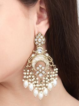 Anvik - Mother Of Pearl Chandbali with Kundan and Pearl Drop