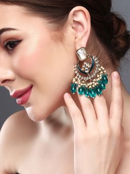 Anvik - Gold Plated Kundan and Meenakari Chandbali Earring In Green