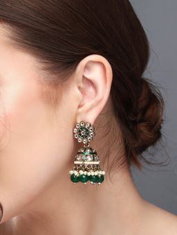 Anvik - Gold Plated Kundan and Meenakari Jhumka Earring Green