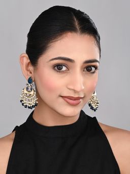 Anvik - Gold-Plated Meenakari Stud Earrings with Kundan and Pearl Cluster Drops - Blue