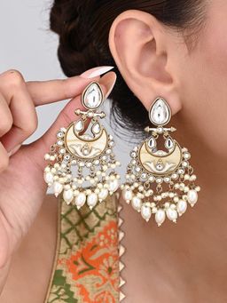 Anvik - Gold-Plated Meenakari Chandbali Earrings with Kundan and Pearl Drops - White