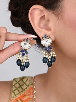 Anvik - Gold Plated Kundan and Pearl Drop Earrings- Blue