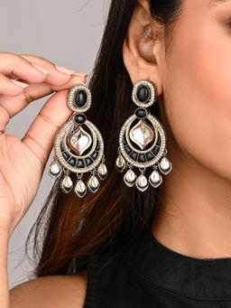Anvik - Kundan Chandbali Earrings with Teardrop Danglers- Black