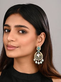 Anvik - Kundan Chandbali Earrings with Teardrop Danglers- Blue