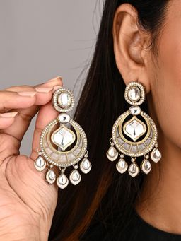Anvik - Kundan Chandbali Earrings with Teardrop Danglers- White