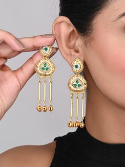 Anvik - Antique Gold Temple Drop Earrings Green
