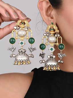 Anvik - Dual Tone Jhumka Earring - Green