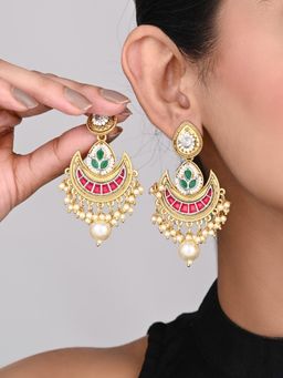 Anvik - Gold-Plated Crescent Red Chandbalis