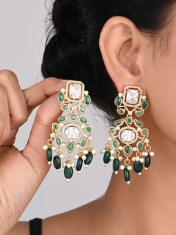 Anvik - Gold Plated Kundan and Ad Stone Chandbali Bali - Green