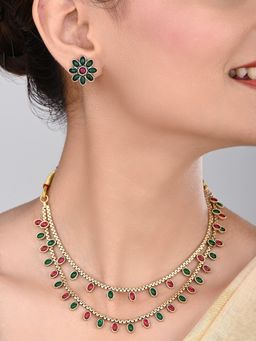 Anvik - Gold Plated Delicate Double Layered Necklace Set -Multi