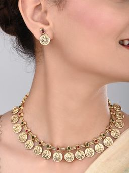Anvik - Gold Plated Laxmi Coin Necklace Set - Multi