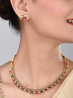 Anvik - Gold Plated Multi Coloured Stone Necklace Set