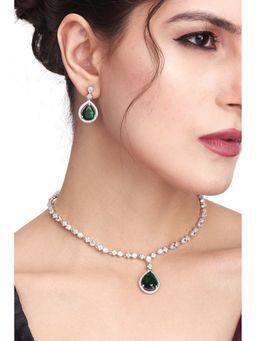 Anvik - Cz Necklace with Pendant and Drop Earring Set In Green